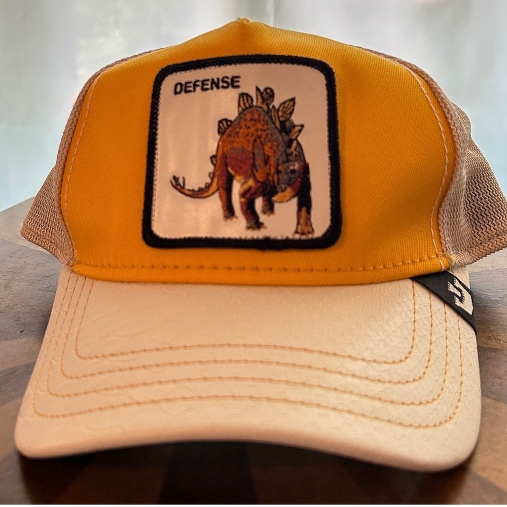 Goorin Bros The Farm Defense Stegosaurus Trucker Hat Yellow White Snapback Cap